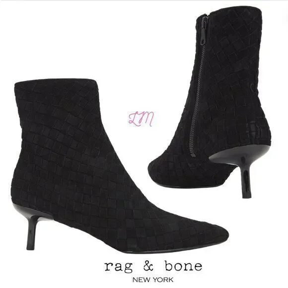Rag + Bone Rio Revolve Woven Black Suede Leather Mid Boots Size 7.5 37.5 - Picture 11 of 11